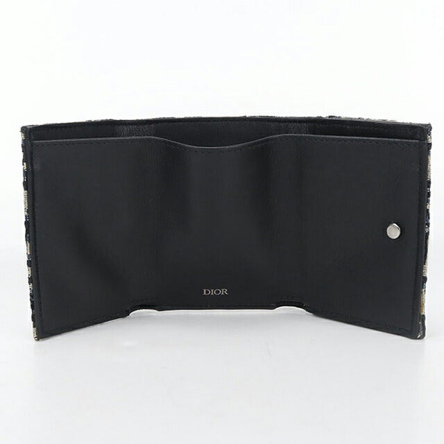 ディオール Dior 財布 レディース ブランド 三つ折り財布 オブリーク ジャガード ネイビー ミニ財布 おしゃれ 【中古】 中古 ディオール 三折財布 レディース ブランド Dior ディオール