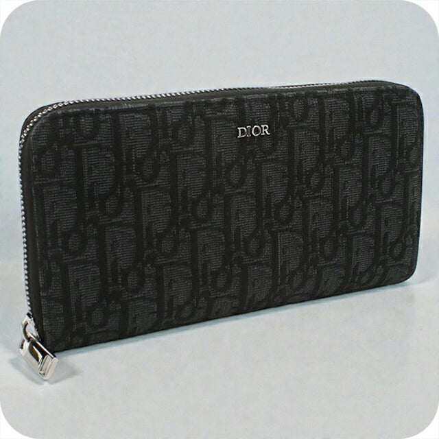 中古 ディオール 長財布ラウンドファスナー メンズ ブランド Dior ディオールオブリーク ロングジップウォレット ブラック 財布 USDCD107991011