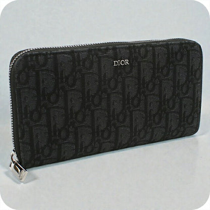 中古 ディオール 長財布ラウンドファスナー メンズ ブランド Dior ディオールオブリーク ロングジップウォレット ブラック 財布 USDCD107991011