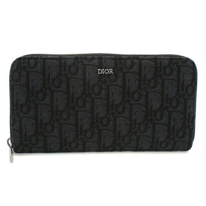 中古 ディオール 長財布ラウンドファスナー メンズ ブランド Dior ディオールオブリーク ロングジップウォレット ブラック 財布 USDCD107991011