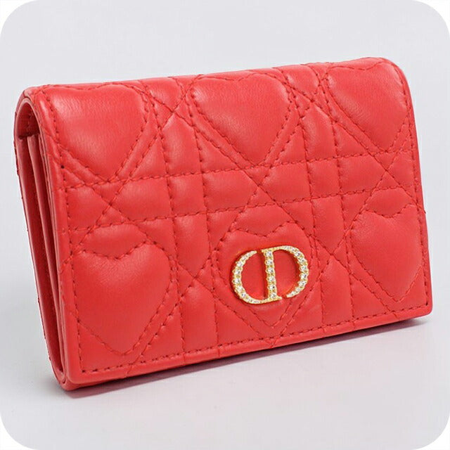 中古 ディオール 二つ折り財布 二折財布 レディース ブランド Dior ディオール カロ グリシンウォレット レッド 財布 USDCD108322011