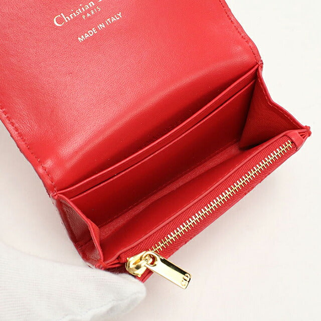 中古 ディオール 二つ折り財布 二折財布 レディース ブランド Dior ディオール カロ グリシンウォレット レッド 財布 USDCD108322011