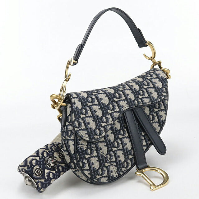 ディオール サドルバッグ ミニ オブリーク ショルダーバッグ キャンバス ネイビー レディース Dior  中古 ディオール サドルバッグ ミニ オブリーク ショルダーバッグ