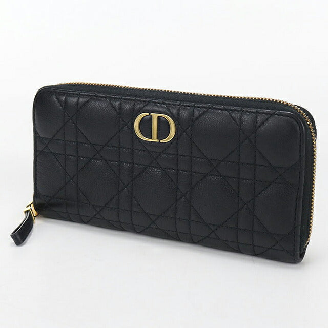 Used Dior long wallet round zipper ladies brand Dior Dior Caro slim long wallet leather black USDCD110900011