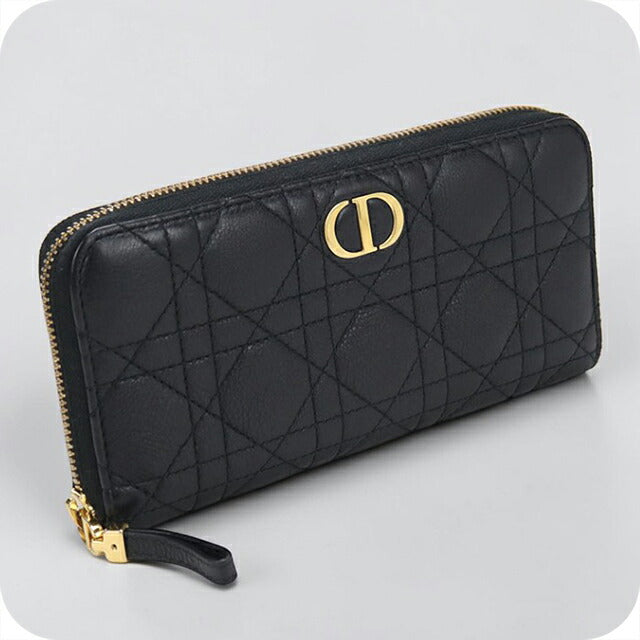 中古 ディオール 長財布ラウンドファスナー レディース ブランド Dior ディオール カロ スリムロングウォレット レザー ブラック USDCD110900011