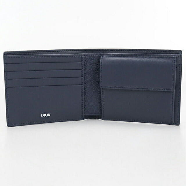 中古 ディオール 二つ折り財布 二折財布 メンズ ブランド Dior ディオールグラビティ 二つ折りウォレット ネイビー USDCD111112011