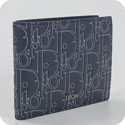 中古 ディオール 二つ折り財布 二折財布 メンズ ブランド Dior ディオールグラビティ 二つ折りウォレット ネイビー USDCD111112011