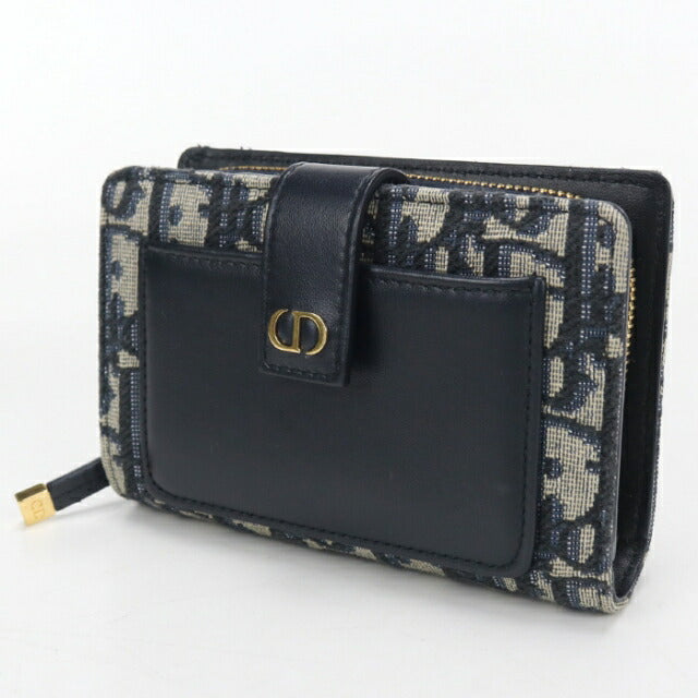 中古 ディオール 二つ折り財布 二折財布 レディース ブランド Dior ３０ モンテーニュ ディタニー　ウォレット ネイビー USDCD111537011