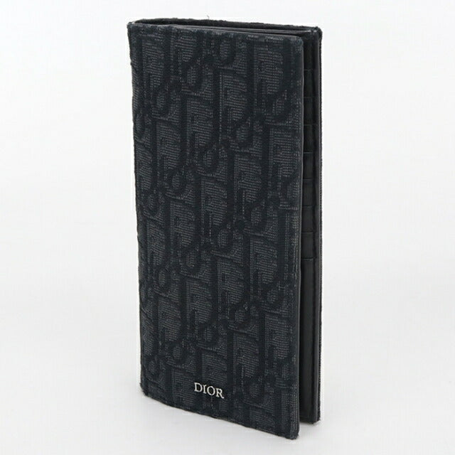 中古 ディオール 長財布二折 メンズ ブランド Dior ディオール　オブリーク ２つ折りロングウォレット 2OBBC002YSE_H03E ブラック USDCD112271011
