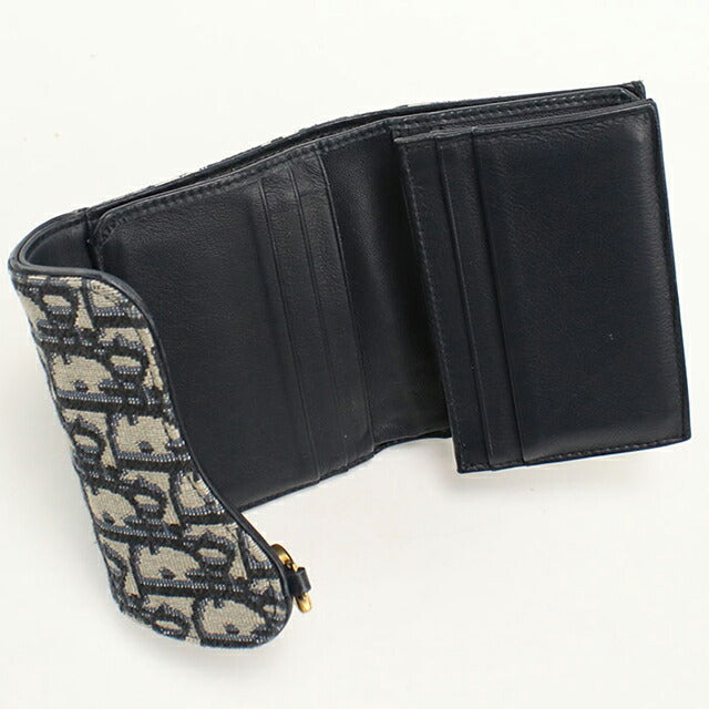 中古 ディオール 三つ折り財布 三折財布 レディース ブランド Dior サドル ネイビー USDCD114694011