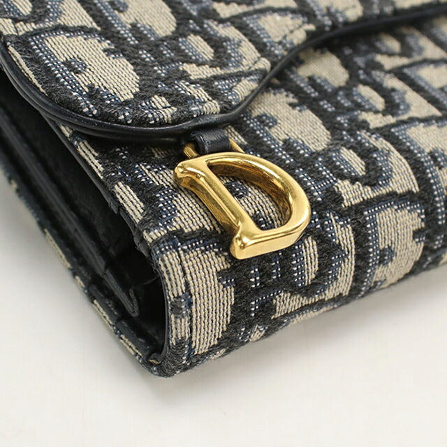 中古 ディオール 三つ折り財布 三折財布 レディース ブランド Dior サドル ネイビー USDCD114694011