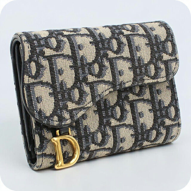 中古 ディオール 三つ折り財布 三折財布 レディース ブランド Dior サドル ネイビー USDCD114694011