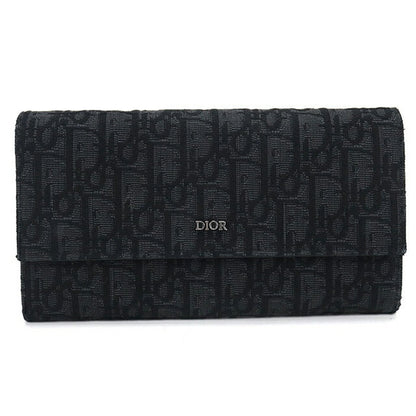 中古 ディオール 長財布二折 メンズ ブランド Dior ディオールオブリーク ロング　フラップウォレット ブラック USDCD115115011