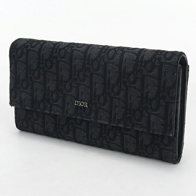 中古 ディオール 長財布二折 メンズ ブランド Dior ディオールオブリーク ロング　フラップウォレット ブラック USDCD115115011