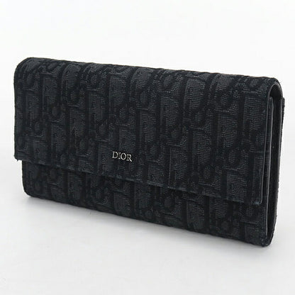 中古 ディオール 長財布二折 メンズ ブランド Dior ディオールオブリーク ロング　フラップウォレット ブラック USDCD115115011