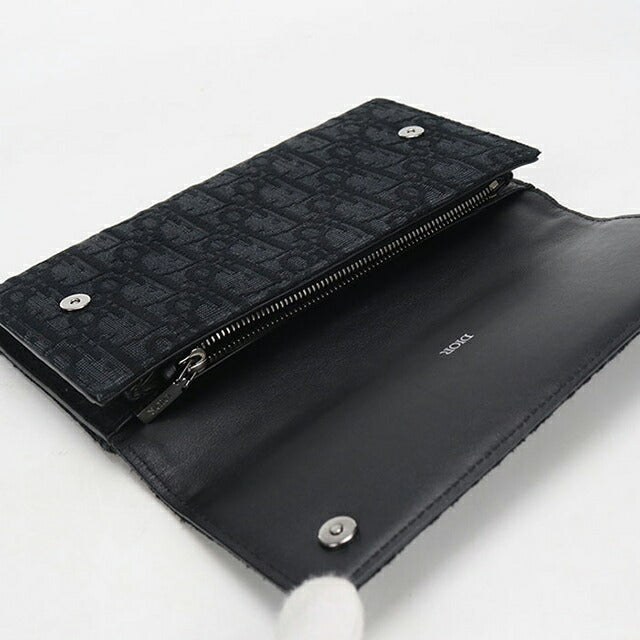 中古 ディオール 長財布二折 メンズ ブランド Dior ディオールオブリーク ロング　フラップウォレット ブラック USDCD115115011