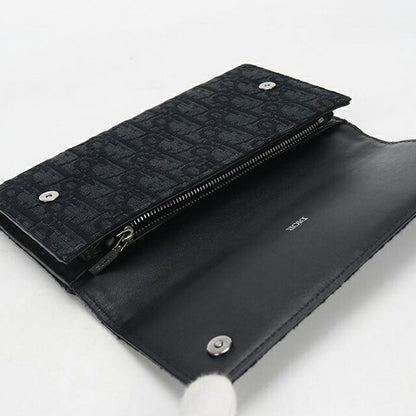 中古 ディオール 長財布二折 メンズ ブランド Dior ディオールオブリーク ロング　フラップウォレット ブラック USDCD115115011