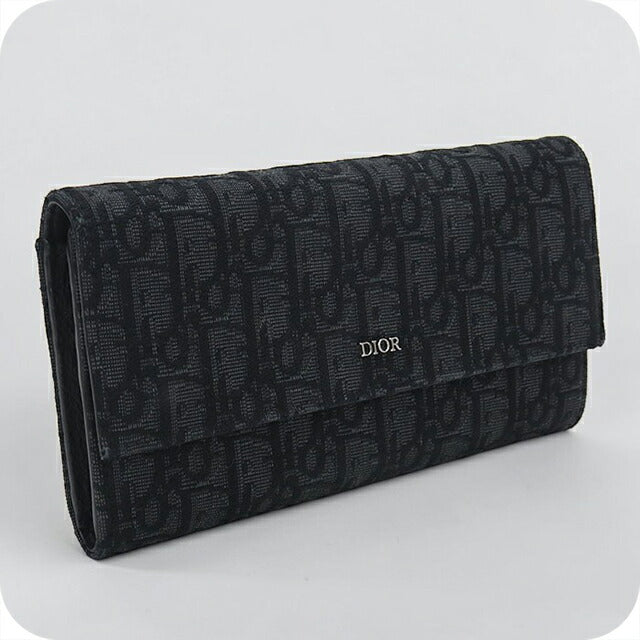 中古 ディオール 長財布二折 メンズ ブランド Dior ディオールオブリーク ロング　フラップウォレット ブラック USDCD115115011