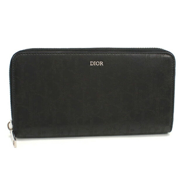 中古 ディオール 長財布ラウンドファスナー メンズ ブランド Dior ディオール オブリーク ロングジップウォレット ブラック USDCD115230011