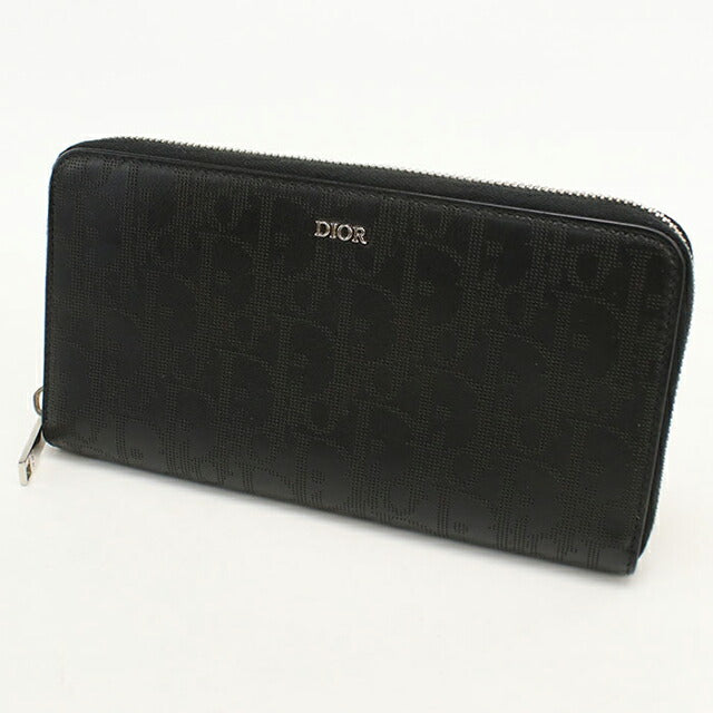 中古 ディオール 長財布ラウンドファスナー メンズ ブランド Dior ディオール オブリーク ロングジップウォレット ブラック USDCD115230011