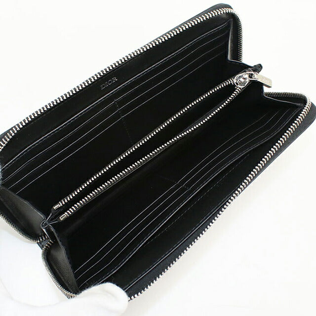 中古 ディオール 長財布ラウンドファスナー メンズ ブランド Dior ディオール オブリーク ロングジップウォレット ブラック USDCD115230011