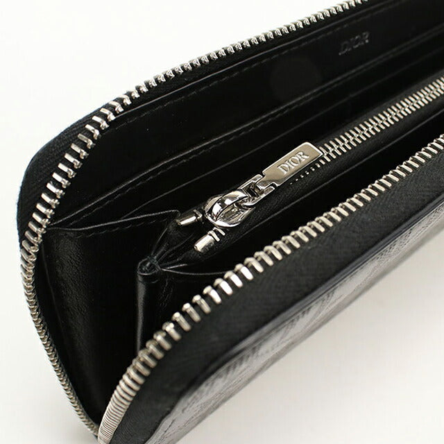 中古 ディオール 長財布ラウンドファスナー メンズ ブランド Dior ディオール オブリーク ロングジップウォレット ブラック USDCD115230011