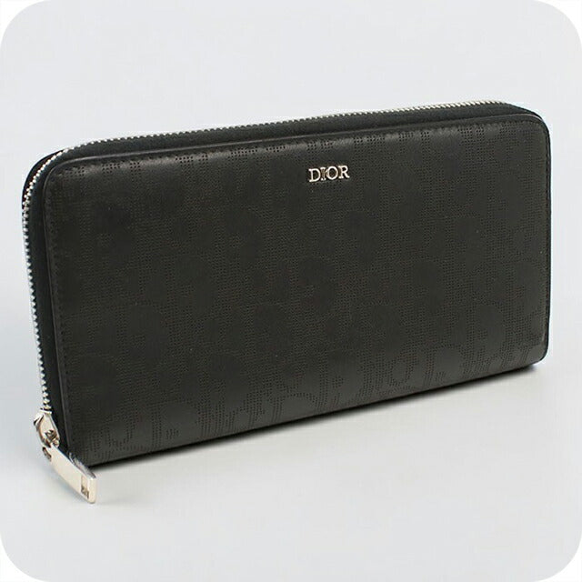 中古 ディオール 長財布ラウンドファスナー メンズ ブランド Dior ディオール オブリーク ロングジップウォレット ブラック USDCD115230011