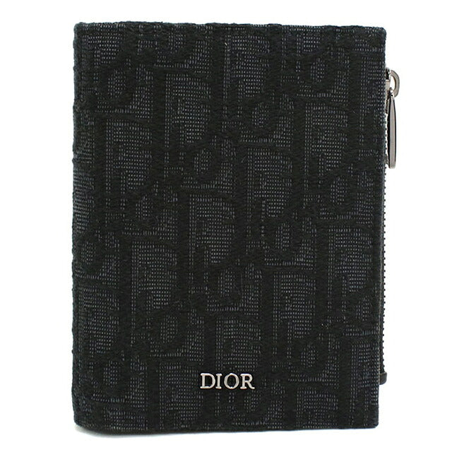 中古 ディオール 二つ折り財布 二折財布 コンパクト メンズ ブランド Dior ディオールオブリーク  2ESBC319YSE_H03E ブラック USDCD117059011