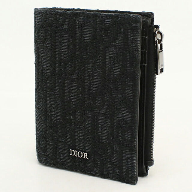 中古 ディオール 二つ折り財布 二折財布 コンパクト メンズ ブランド Dior ディオールオブリーク  2ESBC319YSE_H03E ブラック USDCD117059011