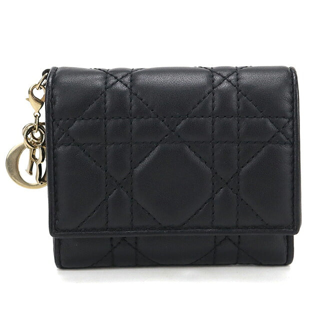 中古 ディオール 三つ折り財布 三折財布 コンパクト レディース ブランド Dior レディディオール ロータス ウォレット S0181ONMJ_M900 ブラック USDCD117444011