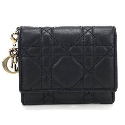 中古 ディオール 三つ折り財布 三折財布 コンパクト レディース ブランド Dior レディディオール ロータス ウォレット S0181ONMJ_M900 ブラック USDCD117444011