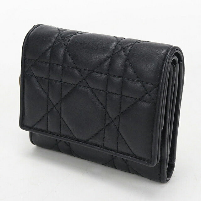 中古 ディオール 三つ折り財布 三折財布 コンパクト レディース ブランド Dior レディディオール ロータス ウォレット S0181ONMJ_M900 ブラック USDCD117444011