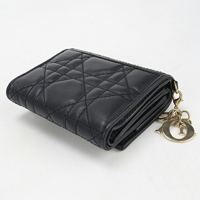 中古 ディオール 三つ折り財布 三折財布 コンパクト レディース ブランド Dior レディディオール ロータス ウォレット S0181ONMJ_M900 ブラック USDCD117444011