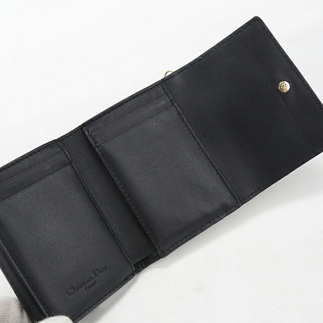 中古 ディオール 三つ折り財布 三折財布 コンパクト レディース ブランド Dior レディディオール ロータス ウォレット S0181ONMJ_M900 ブラック USDCD117444011