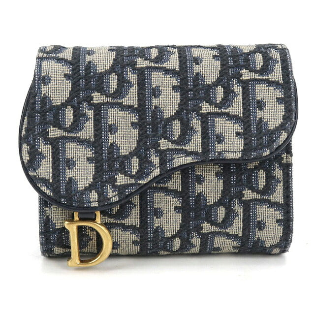 中古 ディオール 三つ折り財布 三折財布 コンパクト レディース ブランド Dior サドル ロータスウォレット S5652CTZQ_M928 ネイビー USDCD117533011