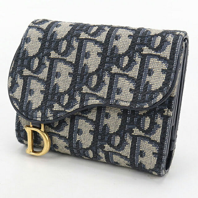 中古 ディオール 三つ折り財布 三折財布 コンパクト レディース ブランド Dior サドル ロータスウォレット S5652CTZQ_M928 ネイビー USDCD117533011