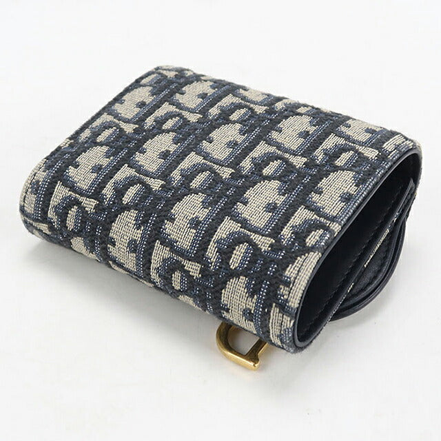 中古 ディオール 三つ折り財布 三折財布 コンパクト レディース ブランド Dior サドル ロータスウォレット S5652CTZQ_M928 ネイビー USDCD117533011
