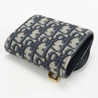 中古 ディオール 三つ折り財布 三折財布 コンパクト レディース ブランド Dior サドル ロータスウォレット S5652CTZQ_M928 ネイビー USDCD117533011