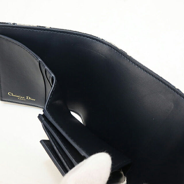 中古 ディオール 三つ折り財布 三折財布 コンパクト レディース ブランド Dior サドル ロータスウォレット S5652CTZQ_M928 ネイビー USDCD117533011