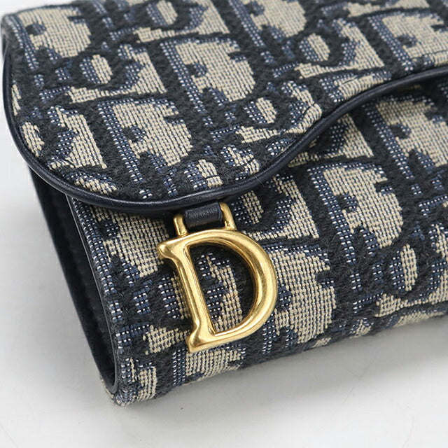 中古 ディオール 三つ折り財布 三折財布 コンパクト レディース ブランド Dior サドル ロータスウォレット S5652CTZQ_M928 ネイビー USDCD117533011