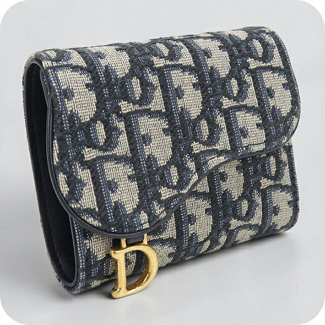 中古 ディオール 三つ折り財布 三折財布 コンパクト レディース ブランド Dior サドル ロータスウォレット S5652CTZQ_M928 ネイビー USDCD117533011