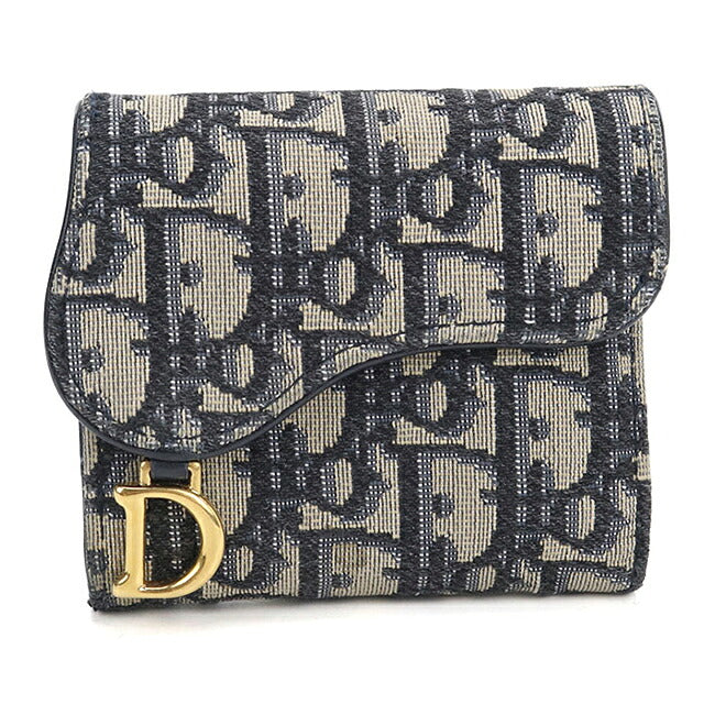 中古 ディオール 三つ折り財布 三折財布 コンパクト レディース ブランド Dior サドル Lotus ウォレット S5652CTZQ_M928 ネイビー USDCD117839011