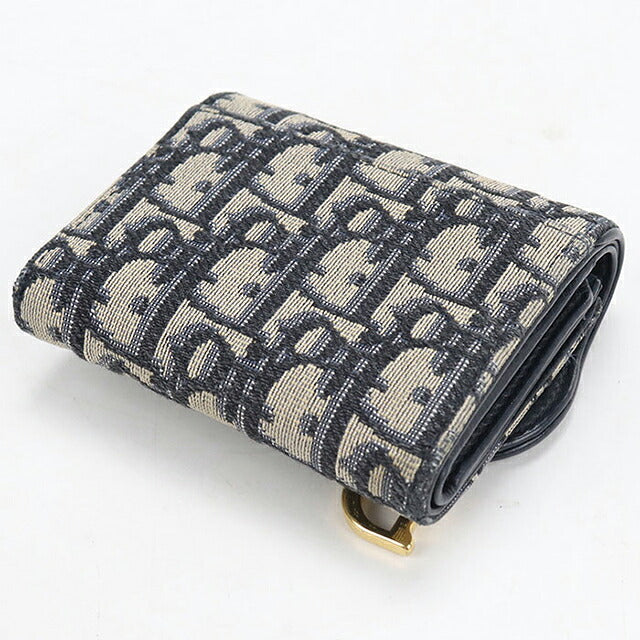 中古 ディオール 三つ折り財布 三折財布 コンパクト レディース ブランド Dior サドル Lotus ウォレット S5652CTZQ_M928 ネイビー USDCD117839011