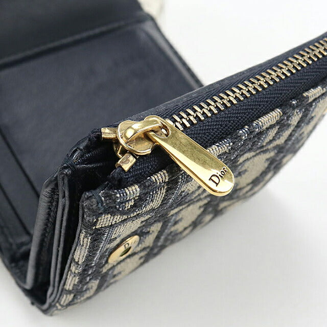 中古 ディオール 三つ折り財布 三折財布 コンパクト レディース ブランド Dior サドル Lotus ウォレット S5652CTZQ_M928 ネイビー USDCD117839011