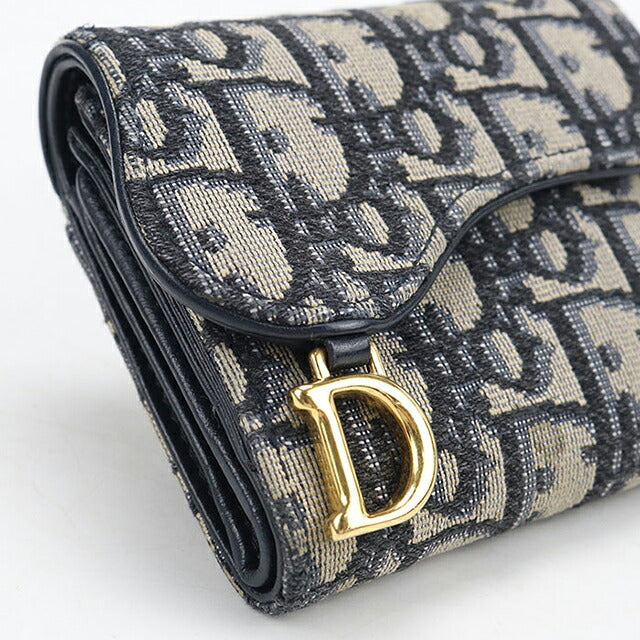中古 ディオール 三つ折り財布 三折財布 コンパクト レディース ブランド Dior サドル Lotus ウォレット S5652CTZQ_M928 ネイビー USDCD117839011