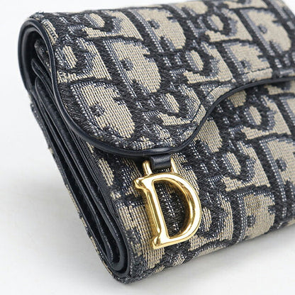 中古 ディオール 三つ折り財布 三折財布 コンパクト レディース ブランド Dior サドル Lotus ウォレット S5652CTZQ_M928 ネイビー USDCD117839011