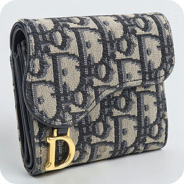 中古 ディオール 三つ折り財布 三折財布 コンパクト レディース ブランド Dior サドル Lotus ウォレット S5652CTZQ_M928 ネイビー USDCD117839011
