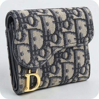 中古 ディオール 三つ折り財布 三折財布 コンパクト レディース ブランド Dior サドル Lotus ウォレット S5652CTZQ_M928 ネイビー USDCD117839011