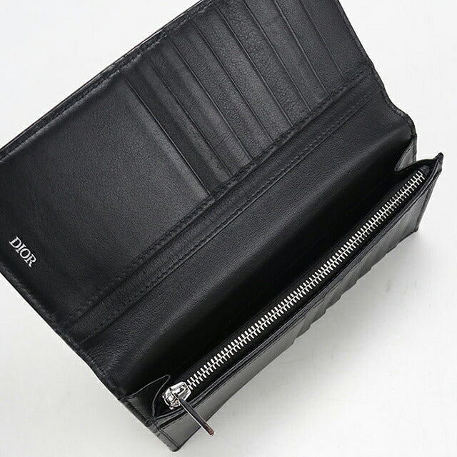 中古 ディオール 長財布二折 メンズ ブランド Dior ディオールオブリークギャラクシー 二つ折りロングウォレット ブラック USDCD118382011