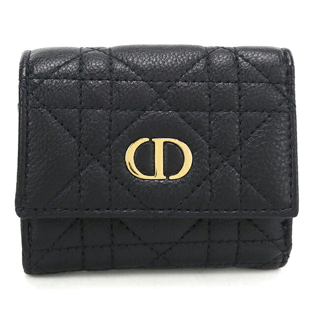 中古 ディオール 三つ折り財布 三折財布 コンパクト レディース ブランド Dior ディオール カロ ハイビスカス ウォレット S5209UWHC_M900 ブラック USDCD119444011